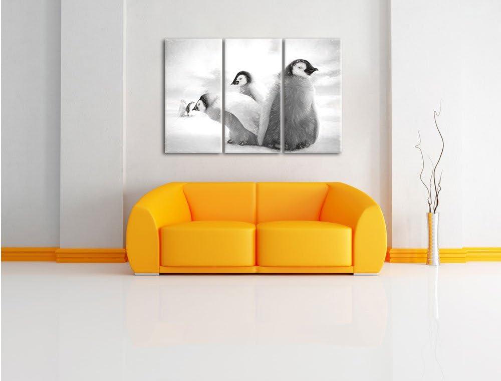 Pixxprint Kaiserpinguin Gruppe/Format: 3-Teiler (120x80cm) cm/Leinwandbild fertig bespannt Wandbild