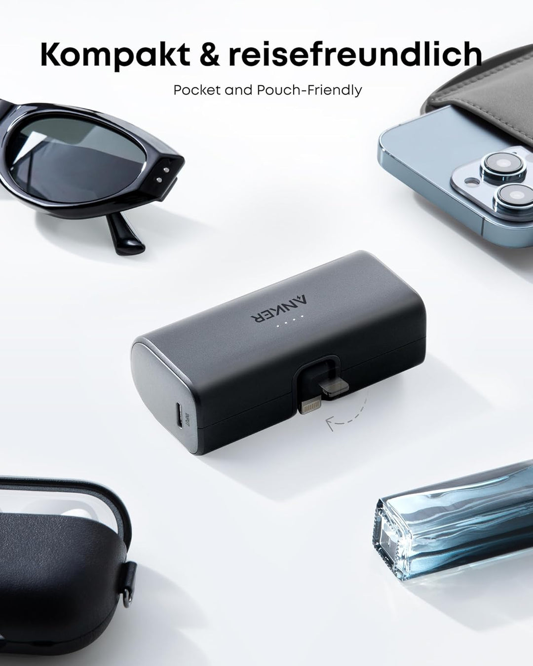 Anker 621 Powerbank mit integriertem Lightning-Stecker, 5.000 mAh MFi-zertifizierter 12W externer Ha