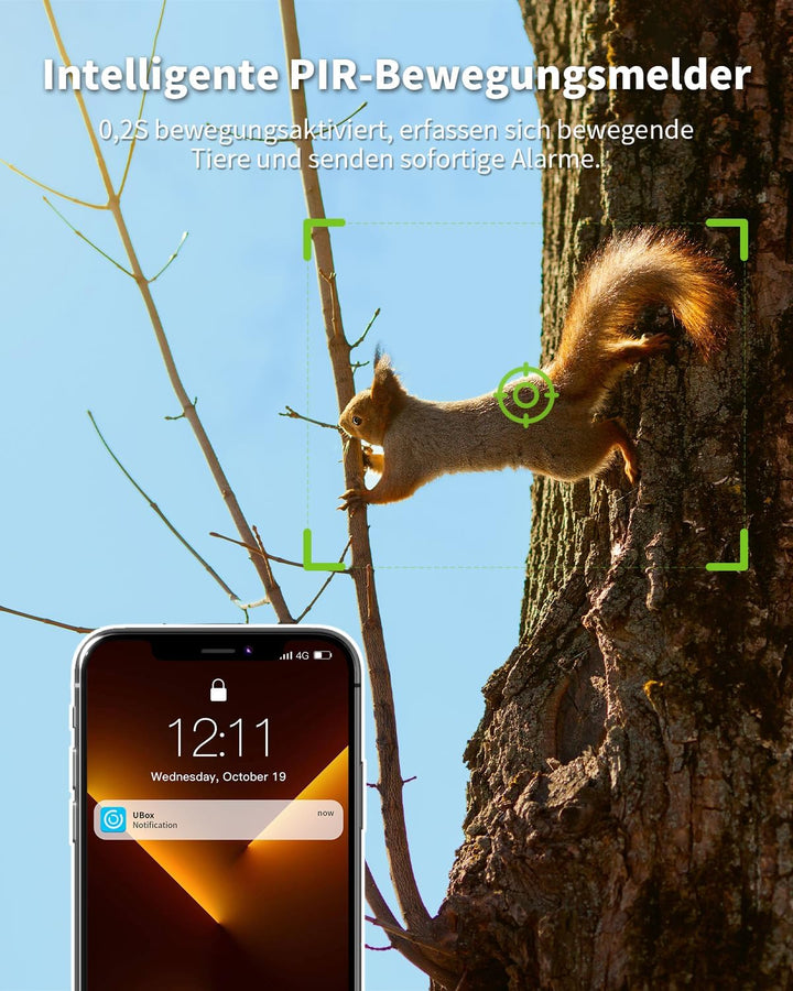 4G Wildkamera mit SIM Karte und Speicherkarte Karte, 2K Solar Wildkamera mit Handyübertragung APP, Ü