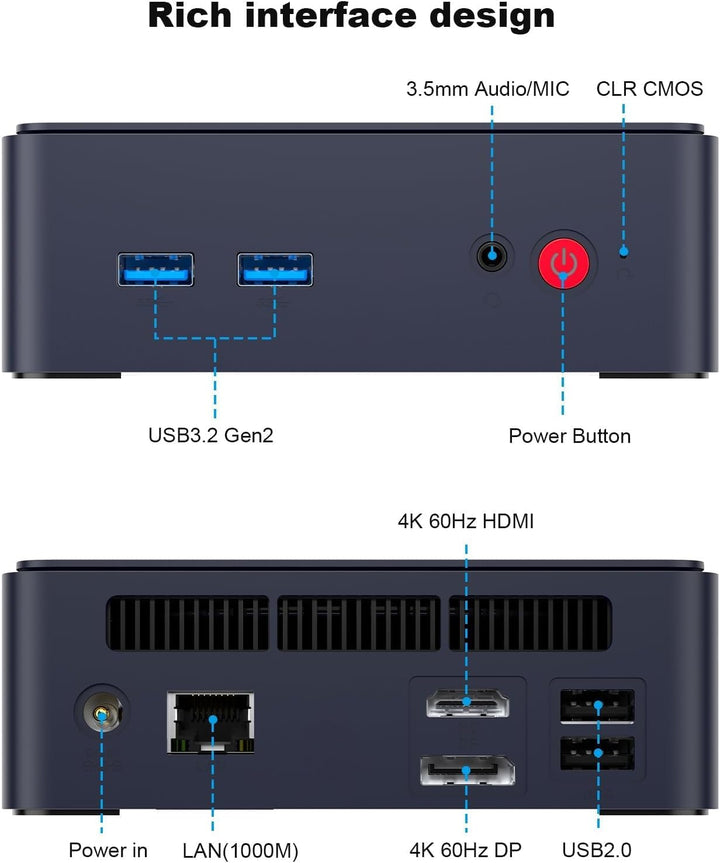 AWOW Mini PC mit N100 (bis 3,4 GHz), 16GB DDR4 RAM, 512GB SSD, Wi-11 Pro, 4K UHD, Dual Display, WiFi