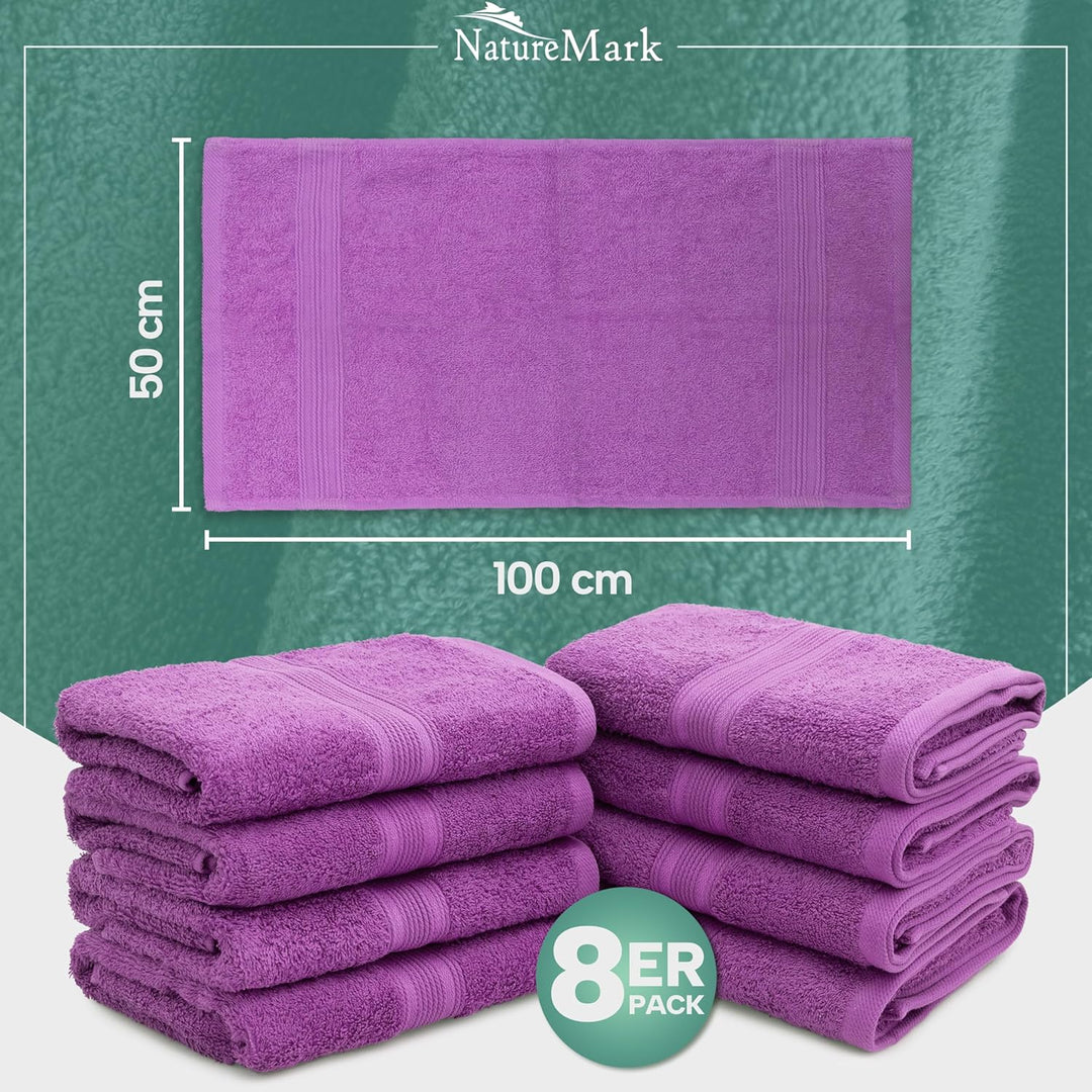 NatureMark 8X, 100% Baumwolle, Lila, 8er Pack Handtücher 50x100cm, 8, Lila