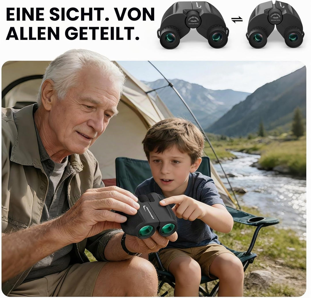 Aurosports 10x25 Kompakt Fernglas Kinder Erwachsene - Ferngläser Klein mit Nachtsicht Schwachem Lich