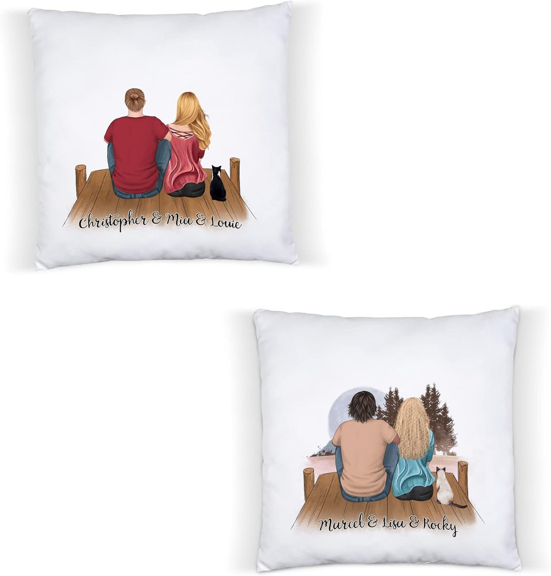 Pärchen mit Katzen Kissen inkl. Füllung Personalisiert Katzenbesitzer Geschenk Paar Katze Cat Mom Da