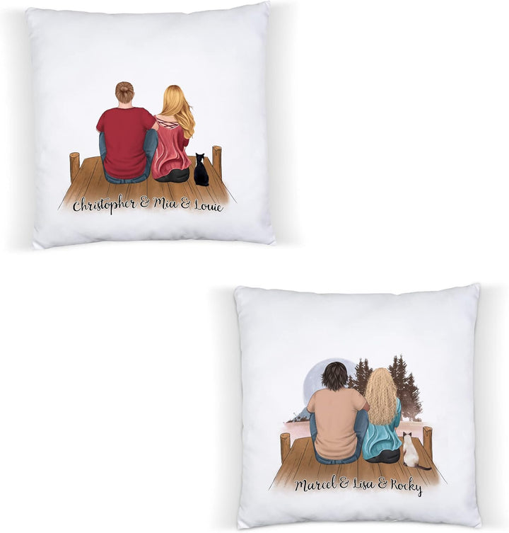 Pärchen mit Katzen Kissen inkl. Füllung Personalisiert Katzenbesitzer Geschenk Paar Katze Cat Mom Da