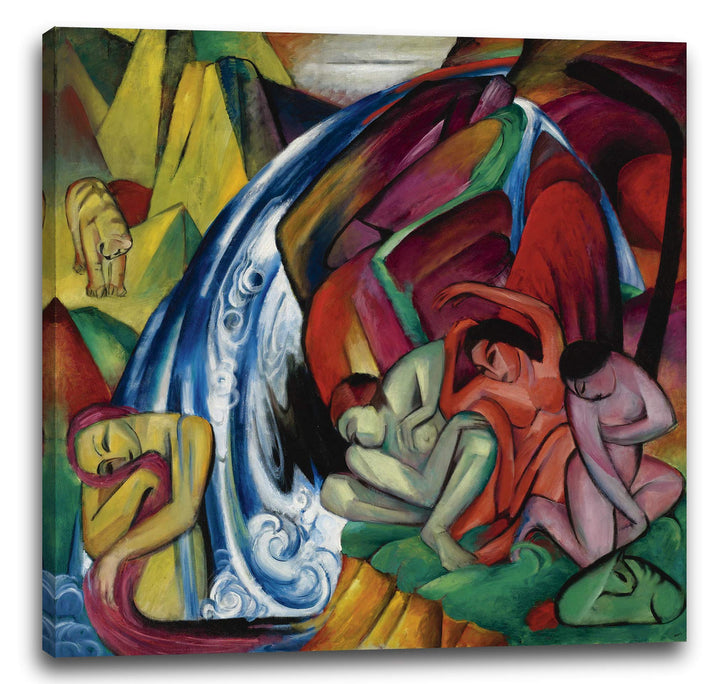 Printed Paintings Leinwand (60x60cm): Franz Marc - Der Wasserfall (Frauen unter einem Wasserfall) (1