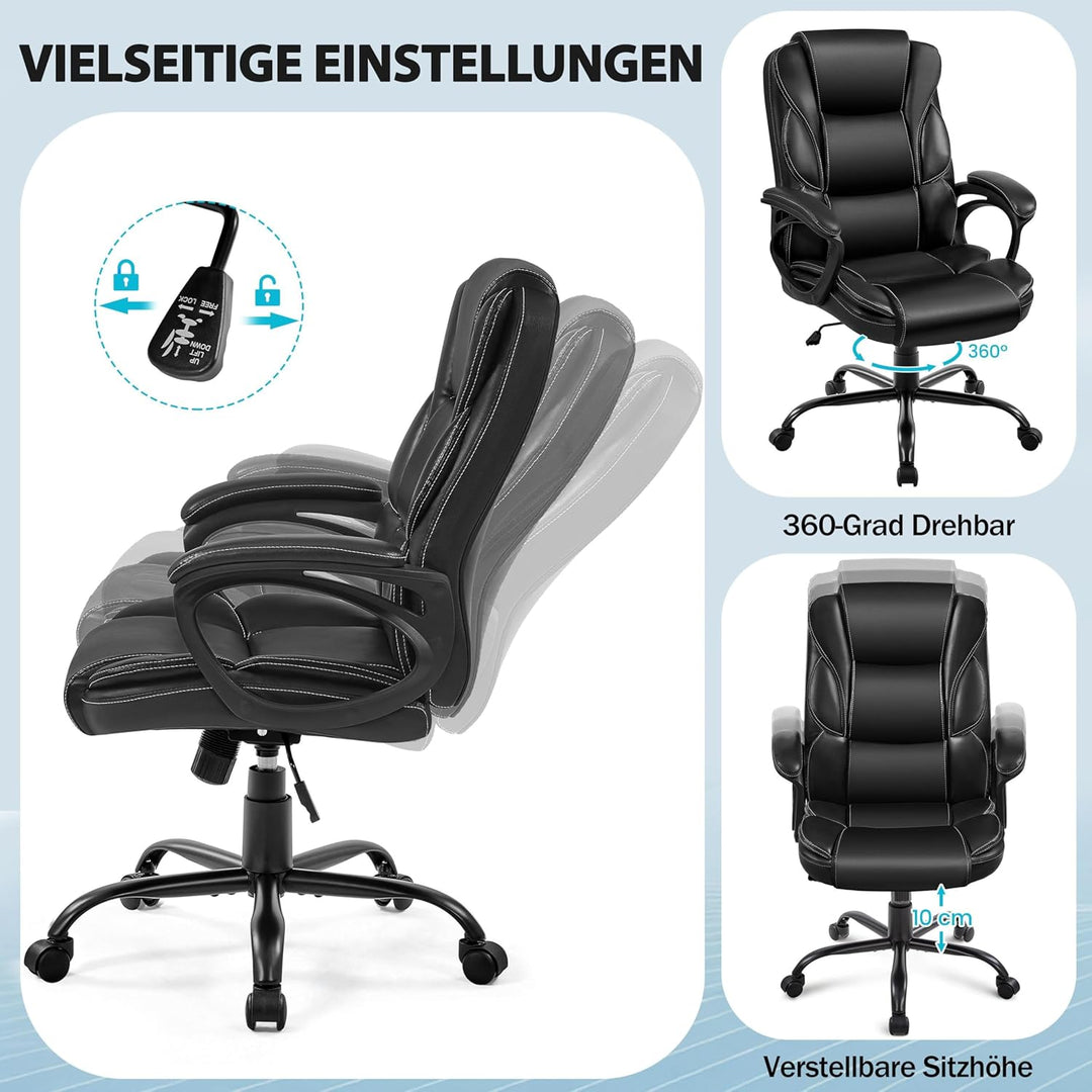 Yaheetech Bürostuhl Schreibtischstuhl, Chefsessel aus Kunstleder, Drehstuhl mit Rollen, Computerstuh