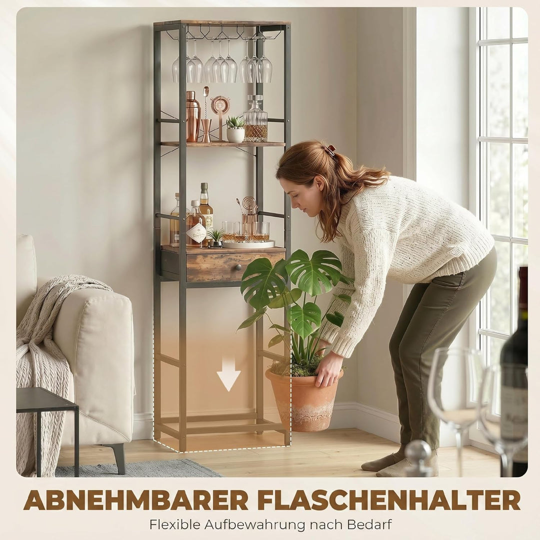 HOMCOM Weinregal Flaschenregal für 12 Weinflaschen, mit Glashalter und Schublade, Standregal, Weinha