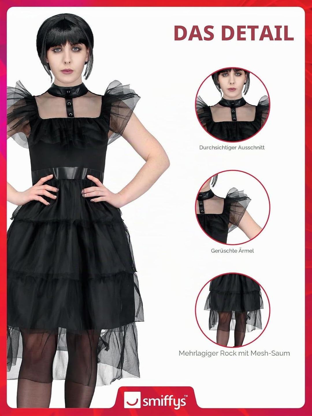 Smiffys Gothic Prom Kostüm für Erwachsene Small (UK 8-10), Small (UK 8-10)