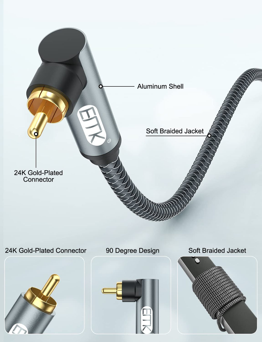 EMK Subwoofer Kabel 90 Grad & Koaxialkabel Digital Audio - 2m 2er-Pack, doppelt geschirmt mit Goldko