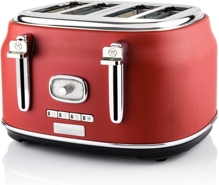 Westinghouse Retro Toaster 4 Scheiben, Abnehmbarer Brötchenaufsatz, 6 Bräunungsstufen, Brotzentrieru