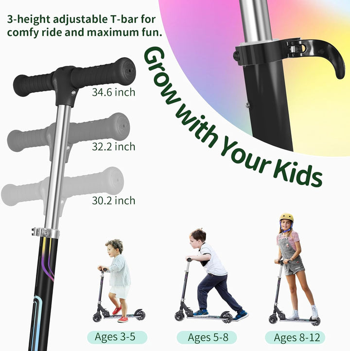 BELEEV V2 Roller Kinder Scooter 6 Jahre, Upgrade mit LED Leuchtenden Rädern, Lenksäule und Deck, Höh