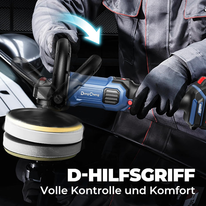 DongCheng Akku Poliermaschine für Auto, 4,0Ah Batterie,Bürstenloser Rotationspolierer, Sanftanlauf,