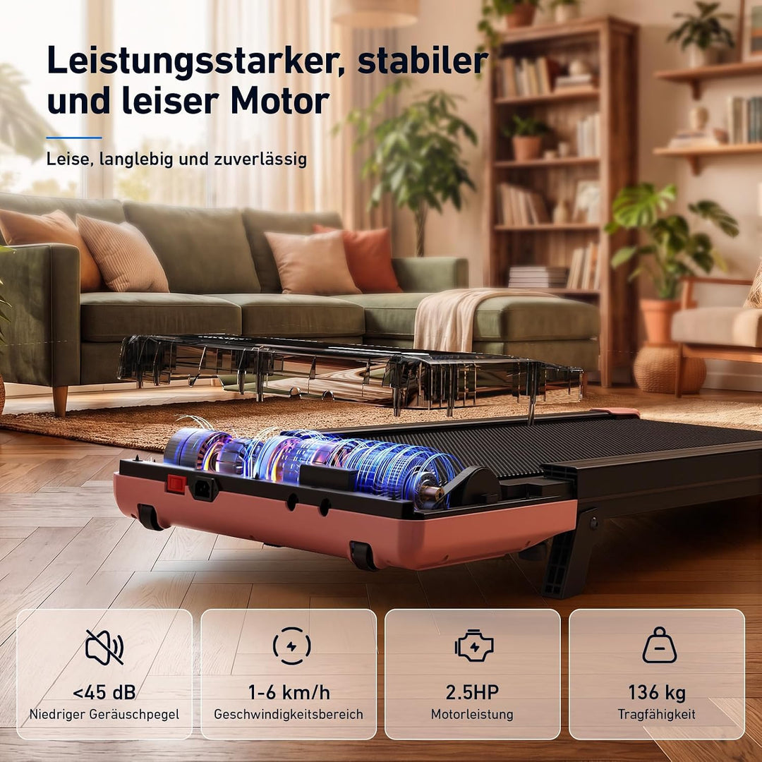 DeerRun Walking Pad mit 6% Steigung, Unter-Schreibtisch-Laufband für Home Office und Zuhause, Kompak