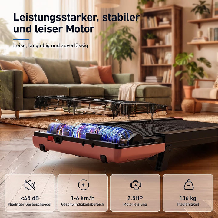 DeerRun Walking Pad mit 6% Steigung, Unter-Schreibtisch-Laufband für Home Office und Zuhause, Kompak