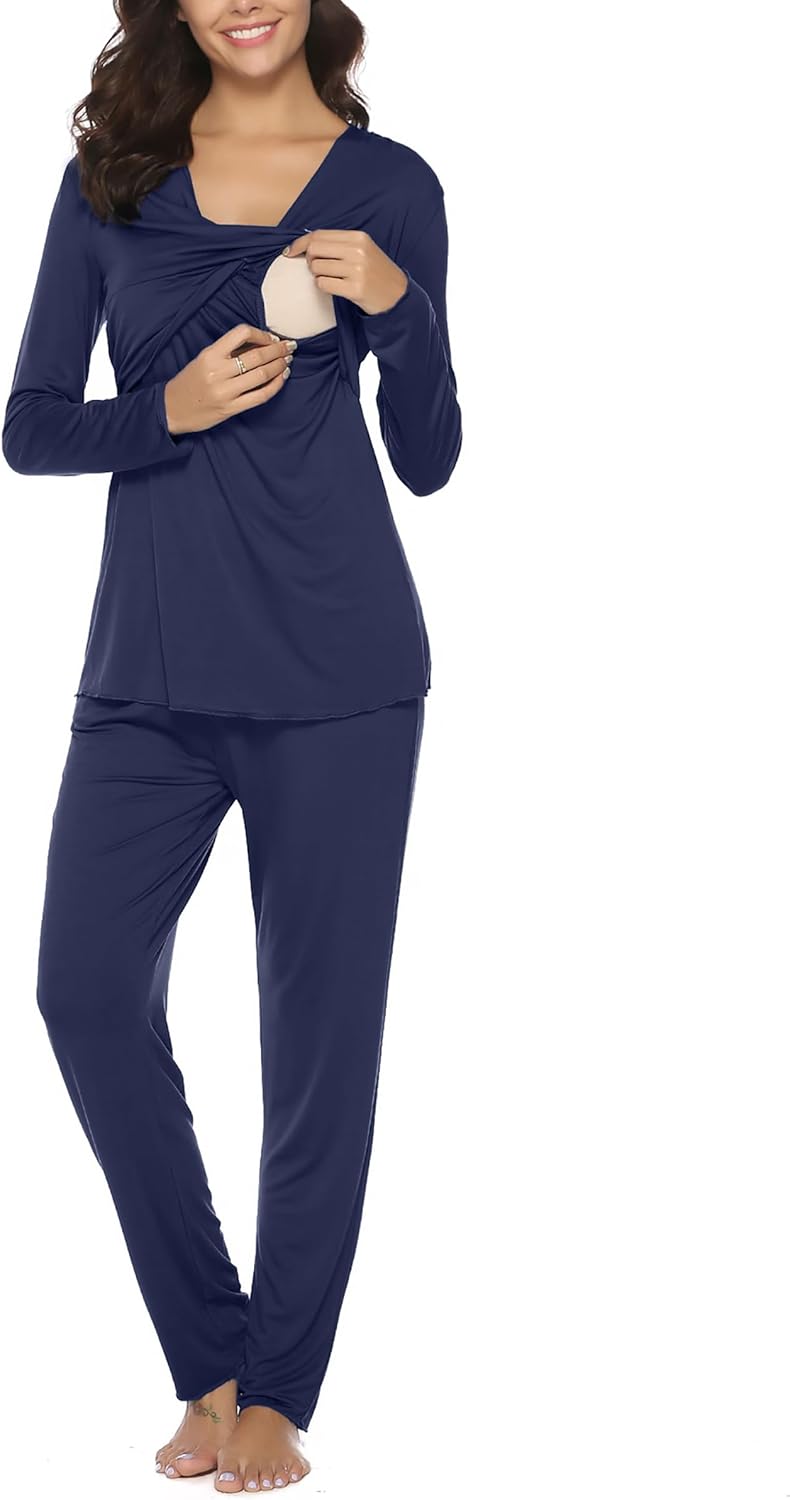 Irdcomps Stillpyjama Damen Lang Stillschlafanzug Baumwolle Umstandspyjama Lang Schwangerschaft Pyjam