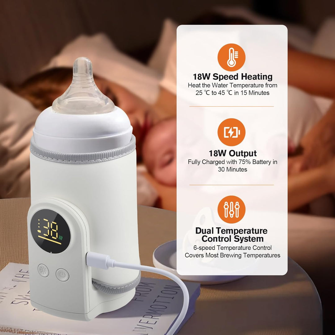 Flaschenwärmer Baby Unterwegs, Babyflaschenwärmer mit LCD Display, Schnelles Aufheizen, 6-Temperatur
