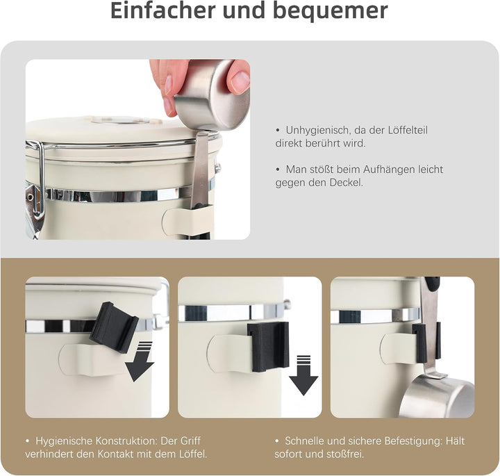 ShanSon Kaffeedose, luftdicht, Edelstahl, Kaffeebohnen-Aufbewahrungsbehälter mit Schaufel, Kaffeedos