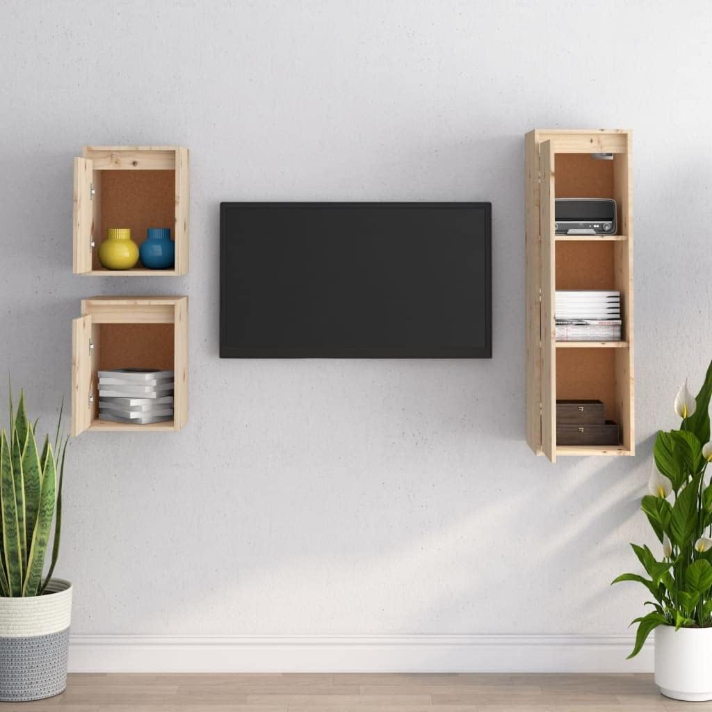 homiuse Wohnzimmer TV-Schränke 3 STK. Massivholz Kiefer Klassischen TV Schrank Set Wohnzimmer MöBel