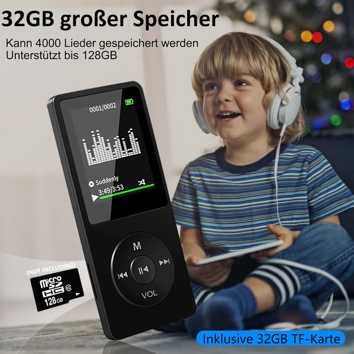 MP3 Player Bluetooth Sport, 32GB Tragbarer HiFi-Sound MP3/MP4 Musik-Player zum Laufen mit FM Radio,