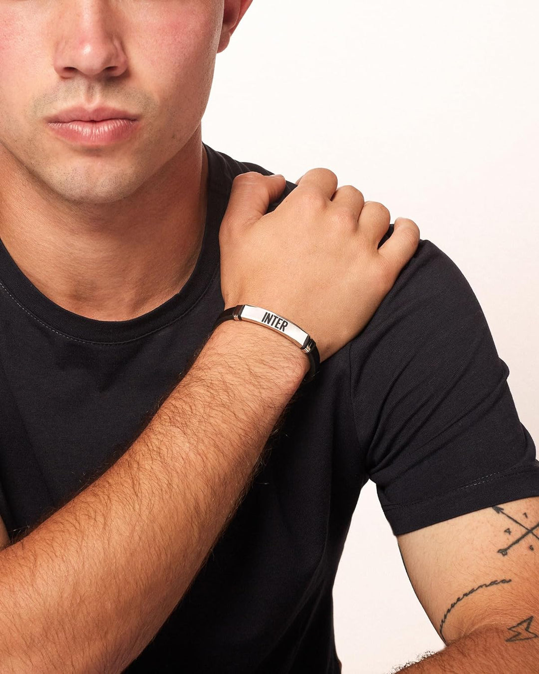 F.C. Internazionale Armband aus Edelstahl Leder, Herren, Schwarz Stahl, Taglia Unica, Edelstahl, Kei