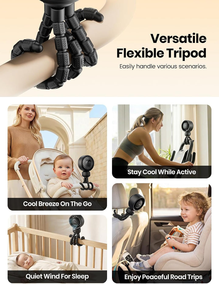 Warmco Tragbarer Kinderwagen-Ventilator, 4000 mAh, wiederaufladbarer Clip-On-Stativventilator (bis z