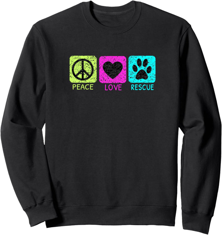 Peace Love Rescue Dogs Distressed Graphic Animal Lovers Sweatshirt