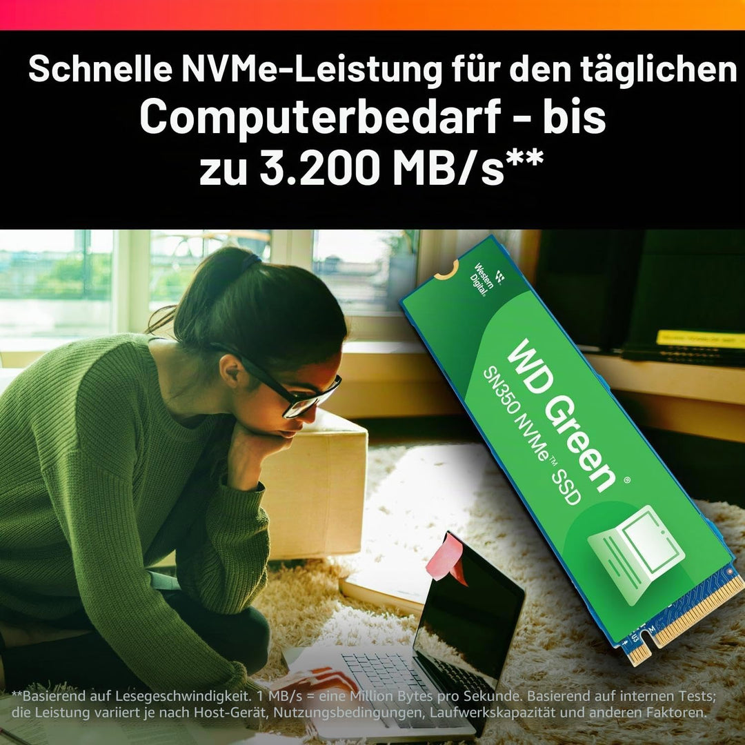 WD Green™ SN350 NVMe SSD Festplatte 2 TB, M.2 2280 (Schnelle NVMe™-Leistung von bis zu 2.400 MB/s, s