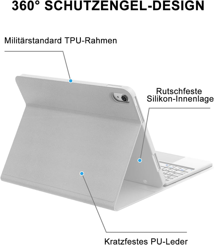 JADEMALL Für iPad Hülle mit Tastatur für 11./10. Gen (2025/2022) – Mit Präzisions-Touchpad, Abnehmba