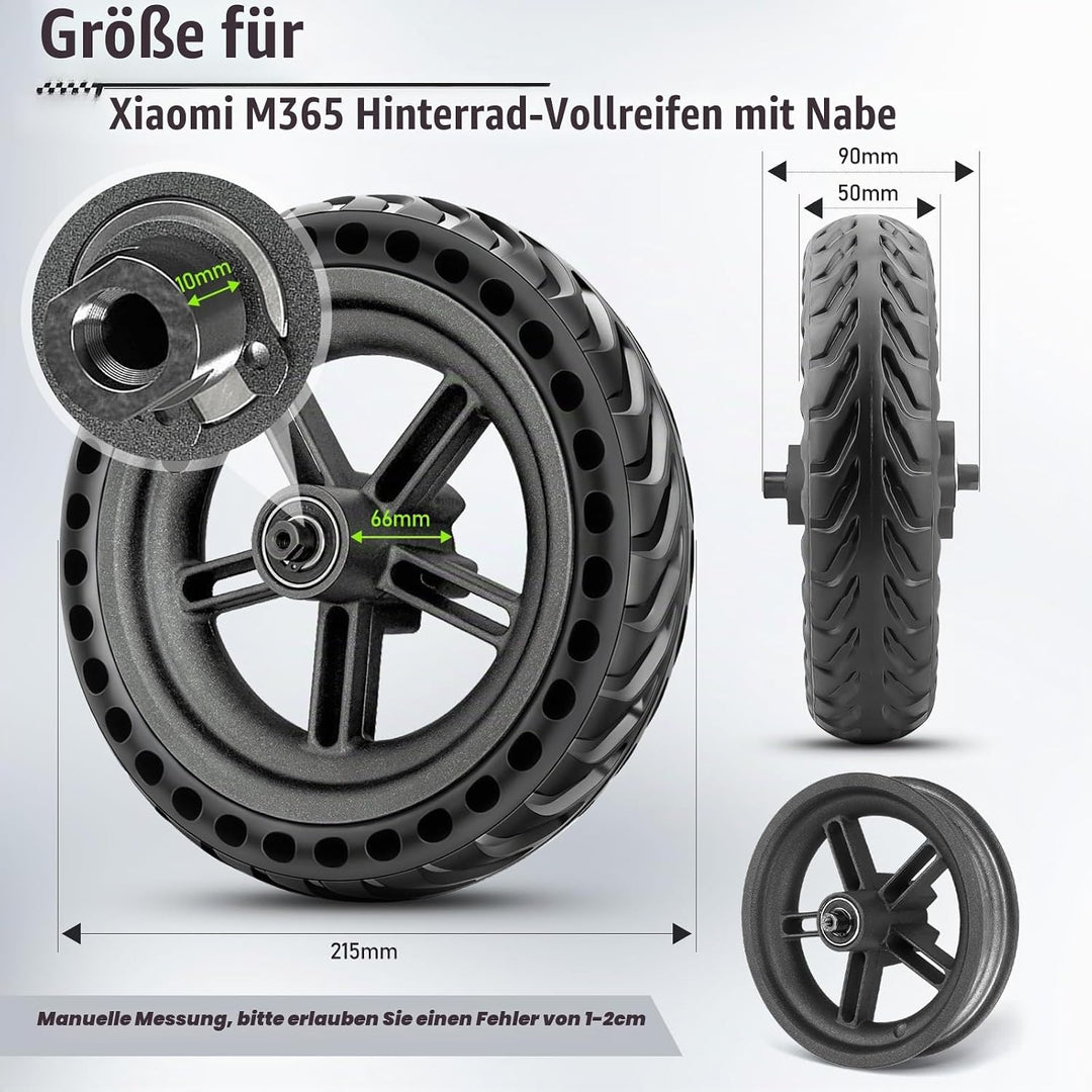 Amitor für Xiaomi M365 Hinterrad Komplett, All-in-One Vollgummireifen E Scooter 8,5 Zoll mit Felge,