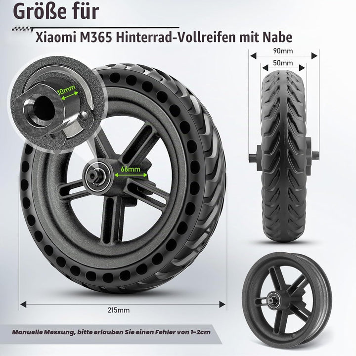 Amitor für Xiaomi M365 Hinterrad Komplett, All-in-One Vollgummireifen E Scooter 8,5 Zoll mit Felge,