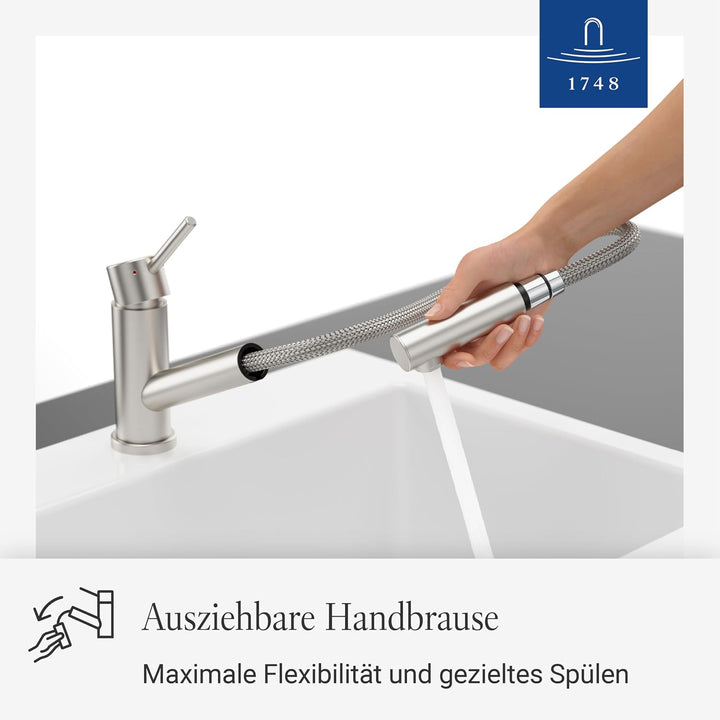 Villeroy &amp; Boch Como Shower Einhand-Spültischbatterie Edelstahl massiv Niederdruck 925211LC Edelstah