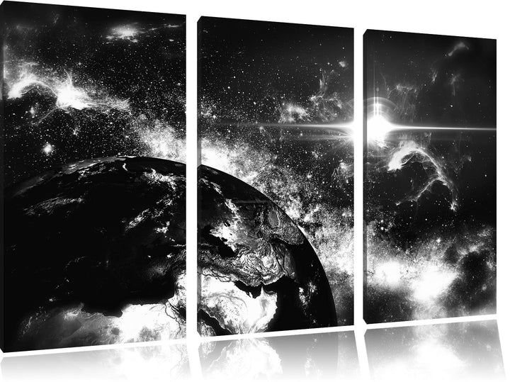 Pixxprint die Erde von Oben bei Nacht Kunst B&W 3-Teiler Leinwandbild 120x80 Bild auf Leinwand