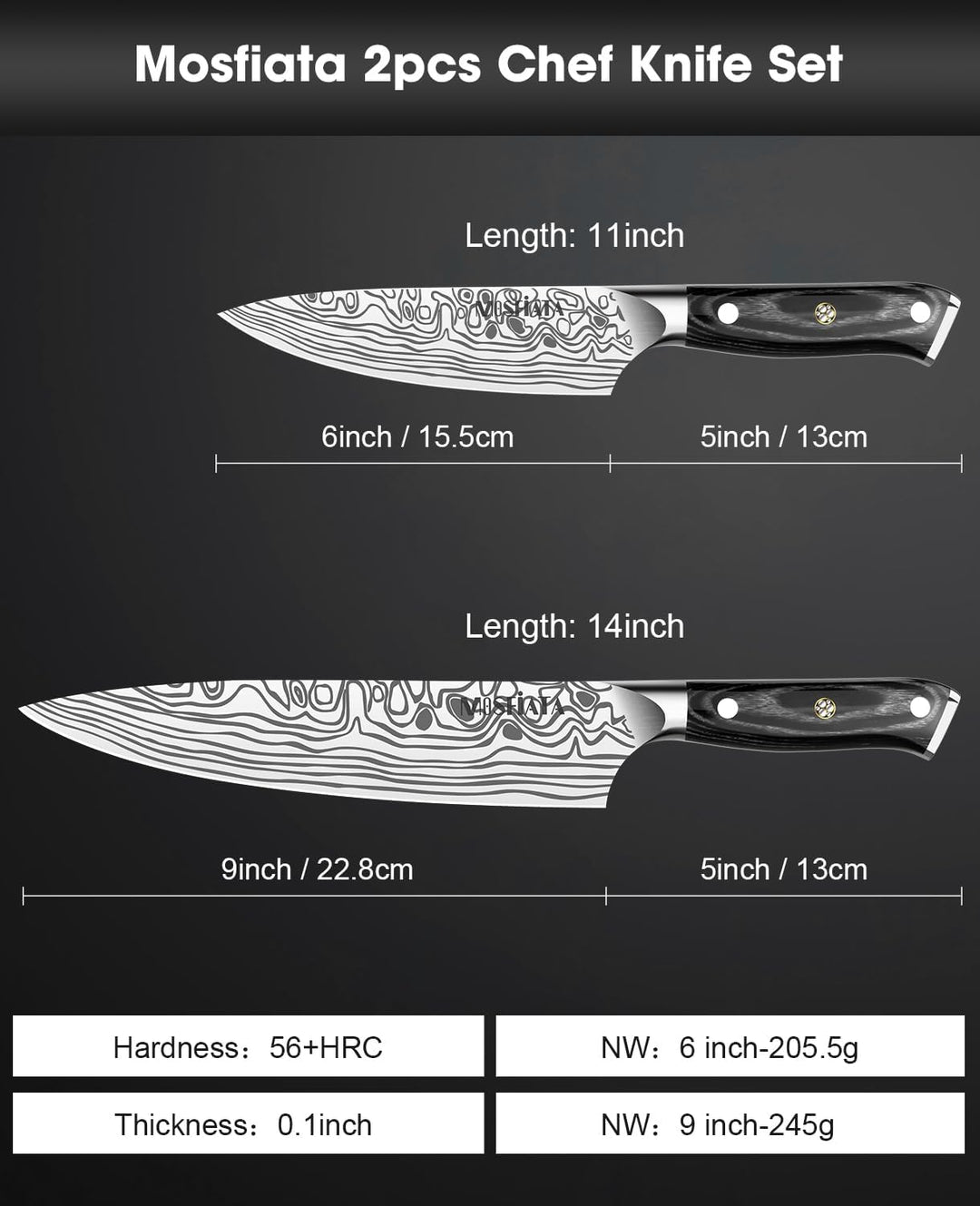 MOSFiATA Kochmesser Set, 6 Zoll Universalmesser und 9 Zoll Küchenmesser aus EN1.4116 Stahl Für Schne