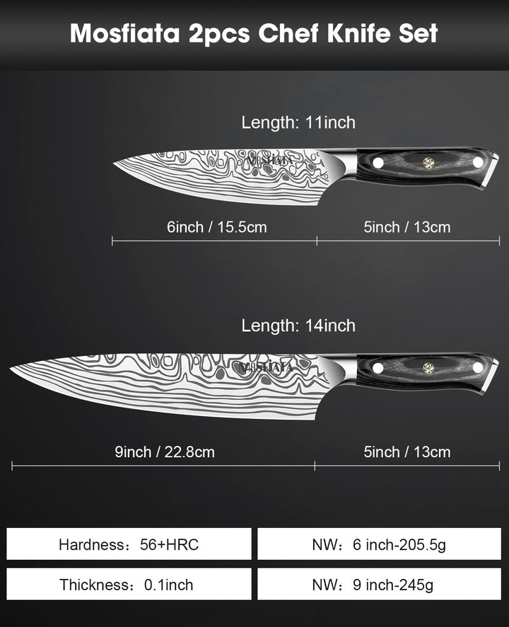 MOSFiATA Kochmesser Set, 6 Zoll Universalmesser und 9 Zoll Küchenmesser aus EN1.4116 Stahl Für Schne
