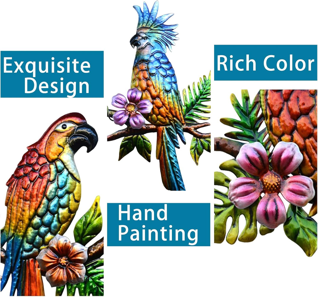 J-Fly Tropische Wandkunst für Papageien, Metall, Vogel, Wanddekoration, Aussendekoration, für Terras