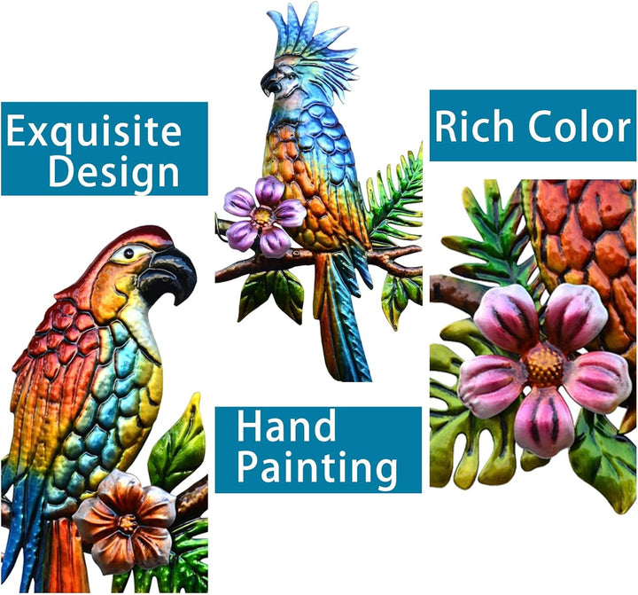 J-Fly Tropische Wandkunst für Papageien, Metall, Vogel, Wanddekoration, Aussendekoration, für Terras