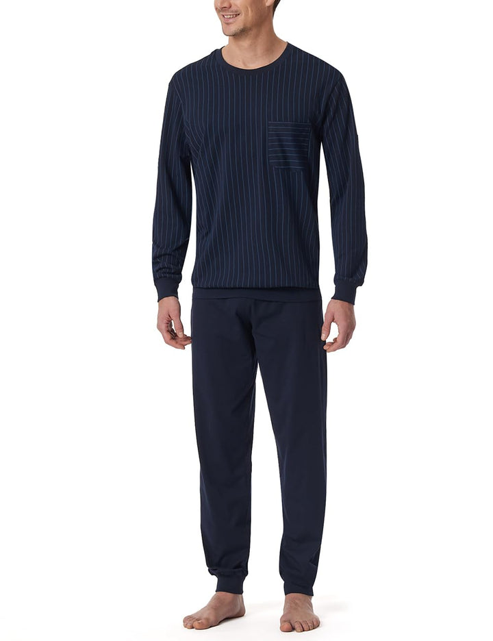 Schiesser Herren Schlafanzug lang mit Bündchen - Nightwear Set 25 Dunkelblau_182196, 25 Dunkelblau_1