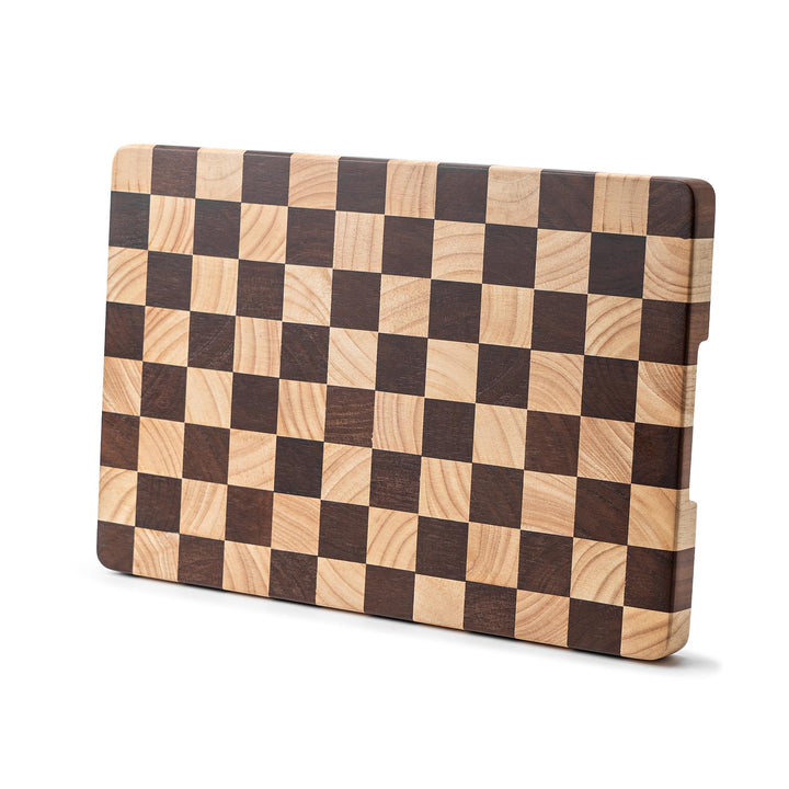 Bill.F Holzschneidebrett mit Schachbrettmuster und inneren Seitengriffen, 36x24x2,5cm Schneidebrett