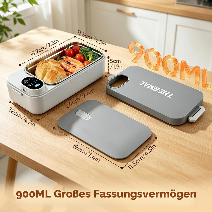 Elektrische Lunchbox mit 7200mAh Akku, 900ml Thermo Lunchbox für Essen heiss, USB-C Heatbox Edelstah