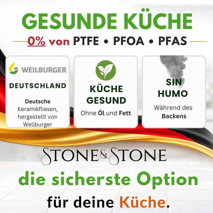 Stone&amp;Stone Rechteckige Grillpfanne, 47 cm, Steinbeschichtung, professioneller Induktionsgrill mit S