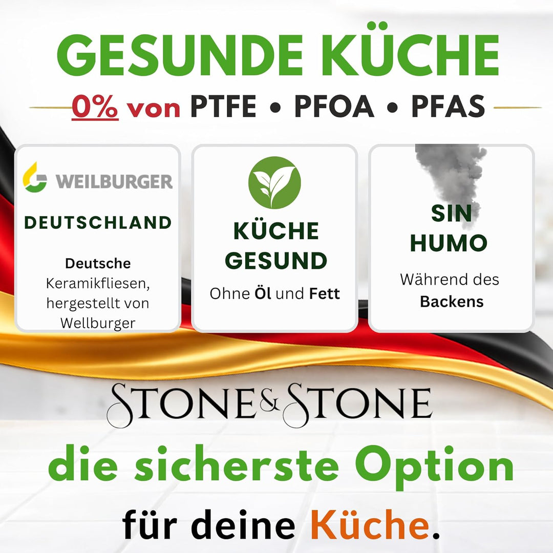 Stone&amp;Stone Rechteckige Grillpfanne, 47 cm, Steinbeschichtung, professioneller Induktionsgrill mit S