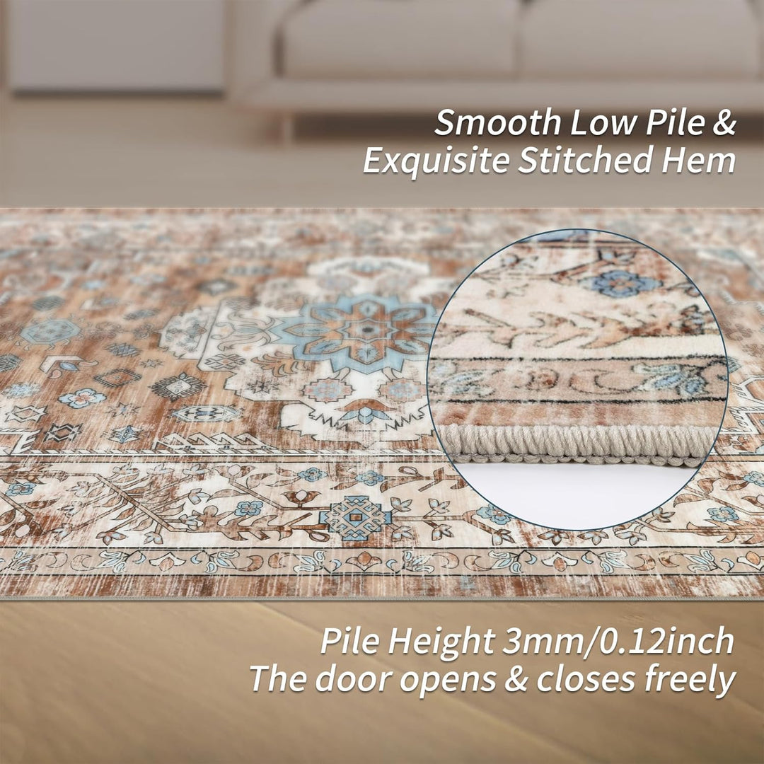 Grosser Teppich 120 x 180 cm, Luxuriös Superweich Kurzflorteppich Waschbarer Teppich Wohnzimmer Vint
