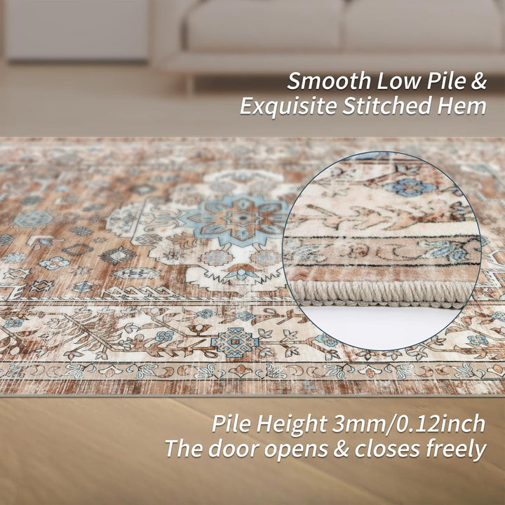 Grosser Teppich 120 x 180 cm, Luxuriös Superweich Kurzflorteppich Waschbarer Teppich Wohnzimmer Vint