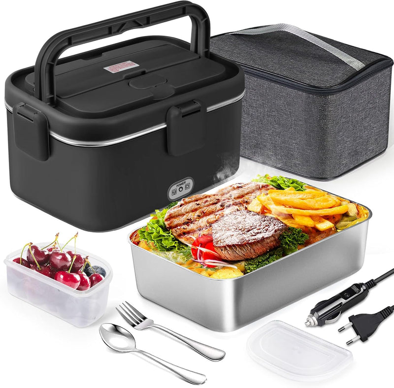 AUTOPkio Elektrische Lunchbox 1,8L 80W, 12V 24V 220V Grosser Beheizbare Speisenwärmer mit Tasche Ede