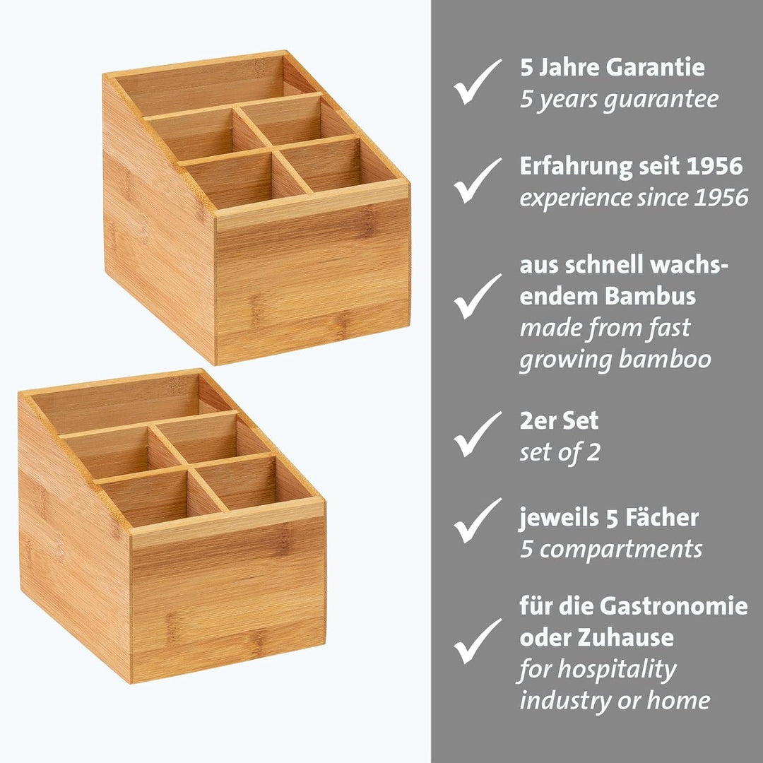 Westmark Küchen-Organizer/Tischbutler, 2 Stück, Je 5 Fächer, Masse: Je 13 X 13,5 X 16 cm, Bambus, Ta