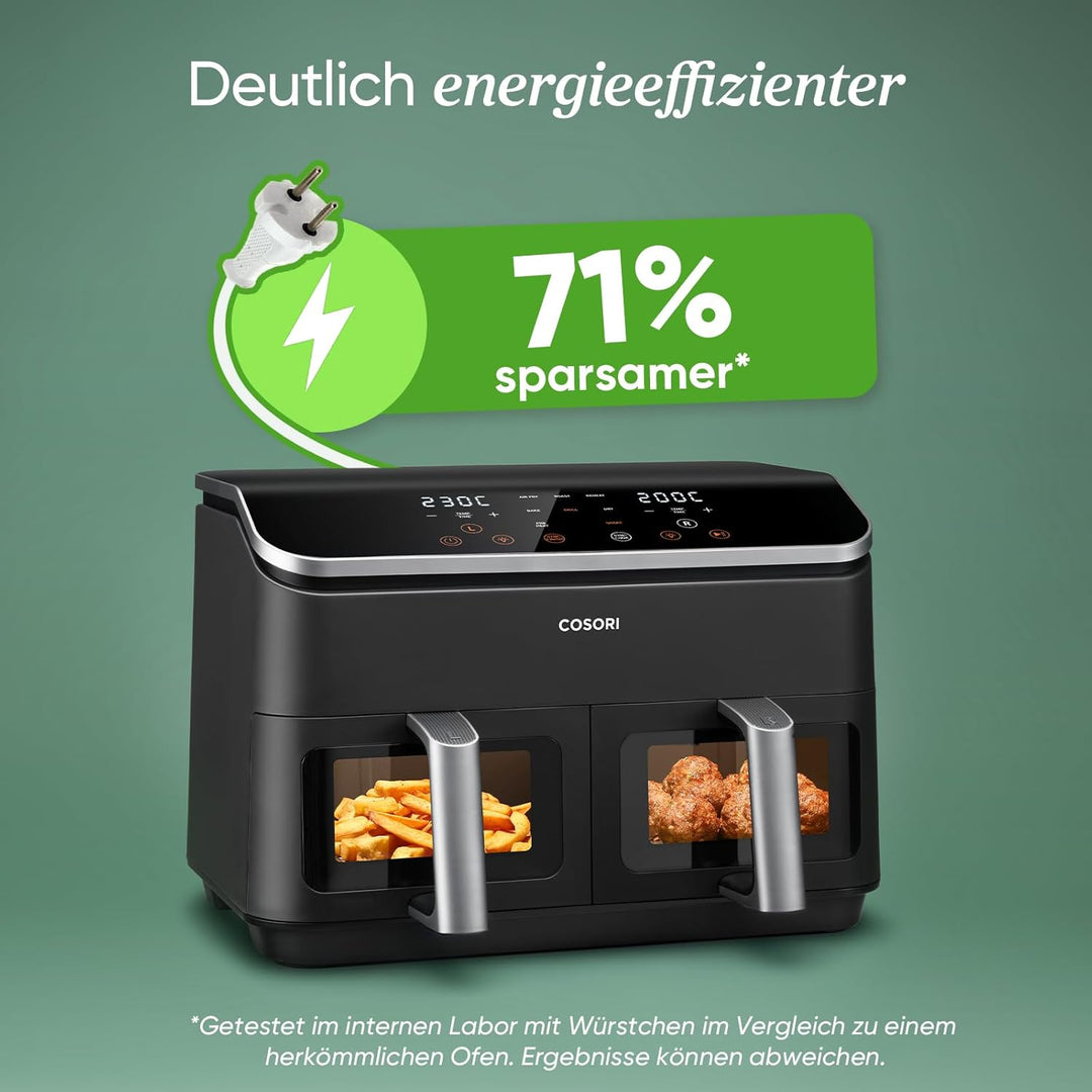 COSORI Heissluftfritteuse 2 Kammern Airfryer, 8-in-1 Dual Zone Air Fryer XXL 8,5 L, Heissluftfritteu