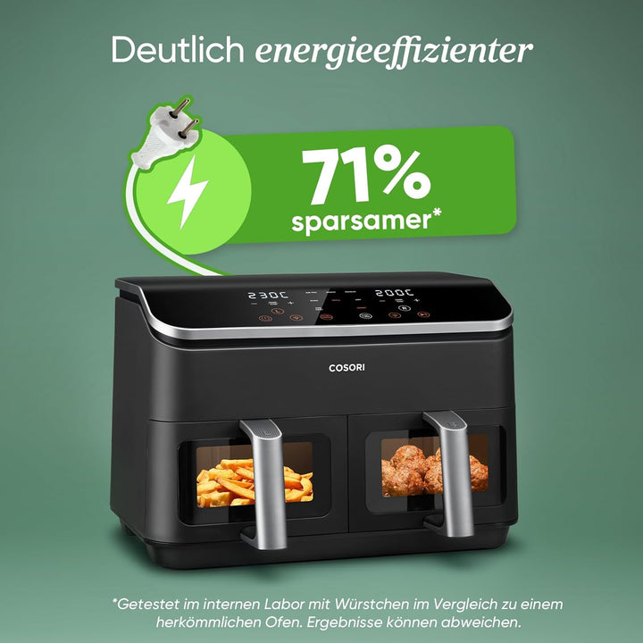 COSORI Heissluftfritteuse 2 Kammern Airfryer, 8-in-1 Dual Zone Air Fryer XXL 8,5 L, Heissluftfritteu