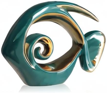 Grüne goldene Keramik-Fischfiguren – Küstendekoration für Wohnzimmer, Esszimmer, Badezimmer, Büro, C
