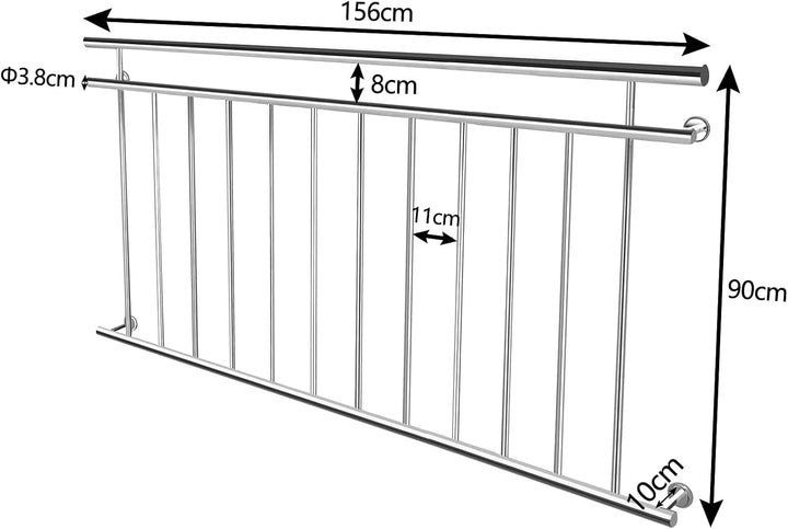 Französischer Balkon Edelstahl 156 x 90 cm Balkongeländer Stabgeländer Geländer Balkongitter Pflegel