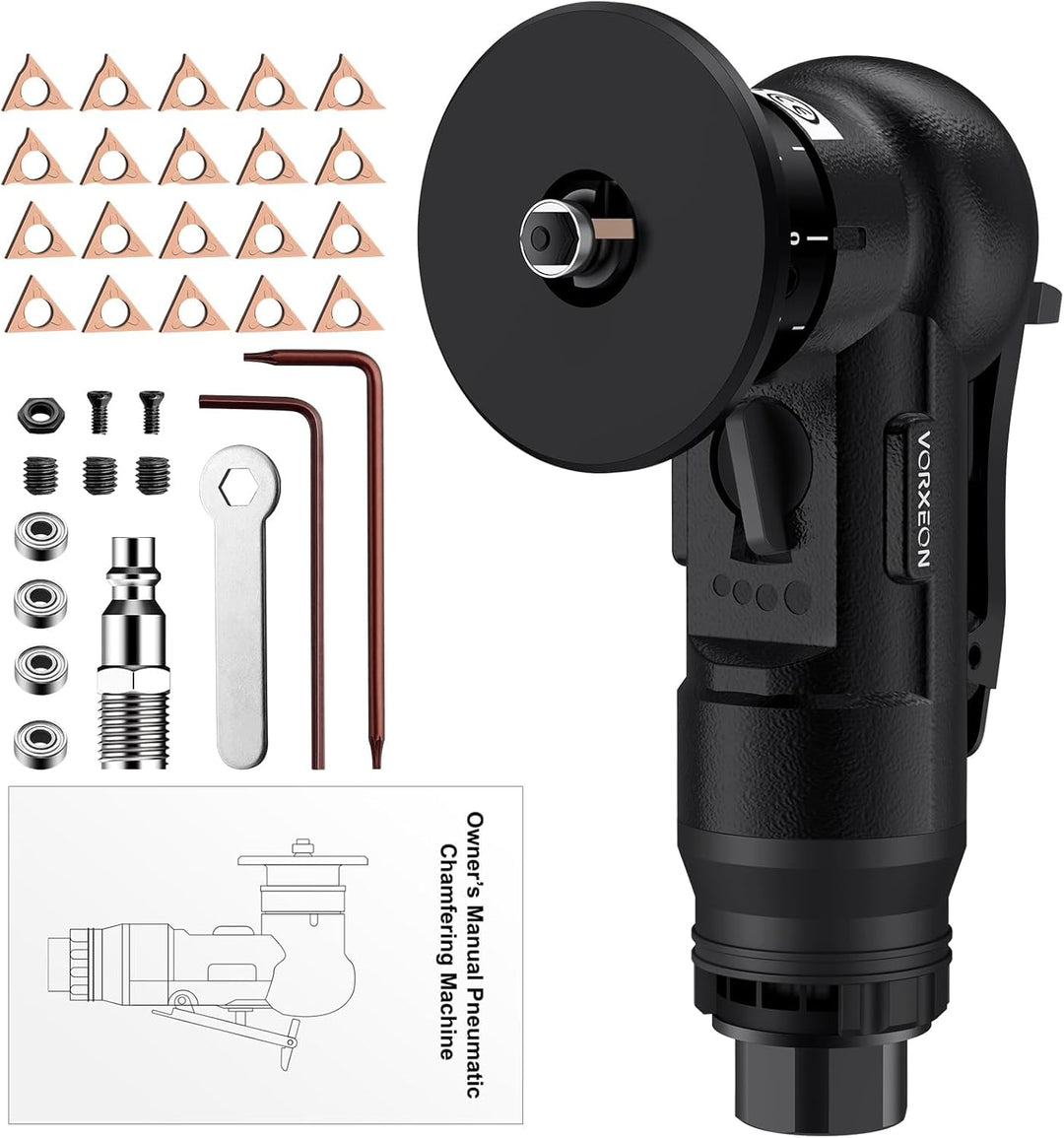 Pneumatische Anfasmaschine Schwarz, Air Chamfer Tool mit 4-Stufen-Drehzahlregelung, Doppel-Schneidko
